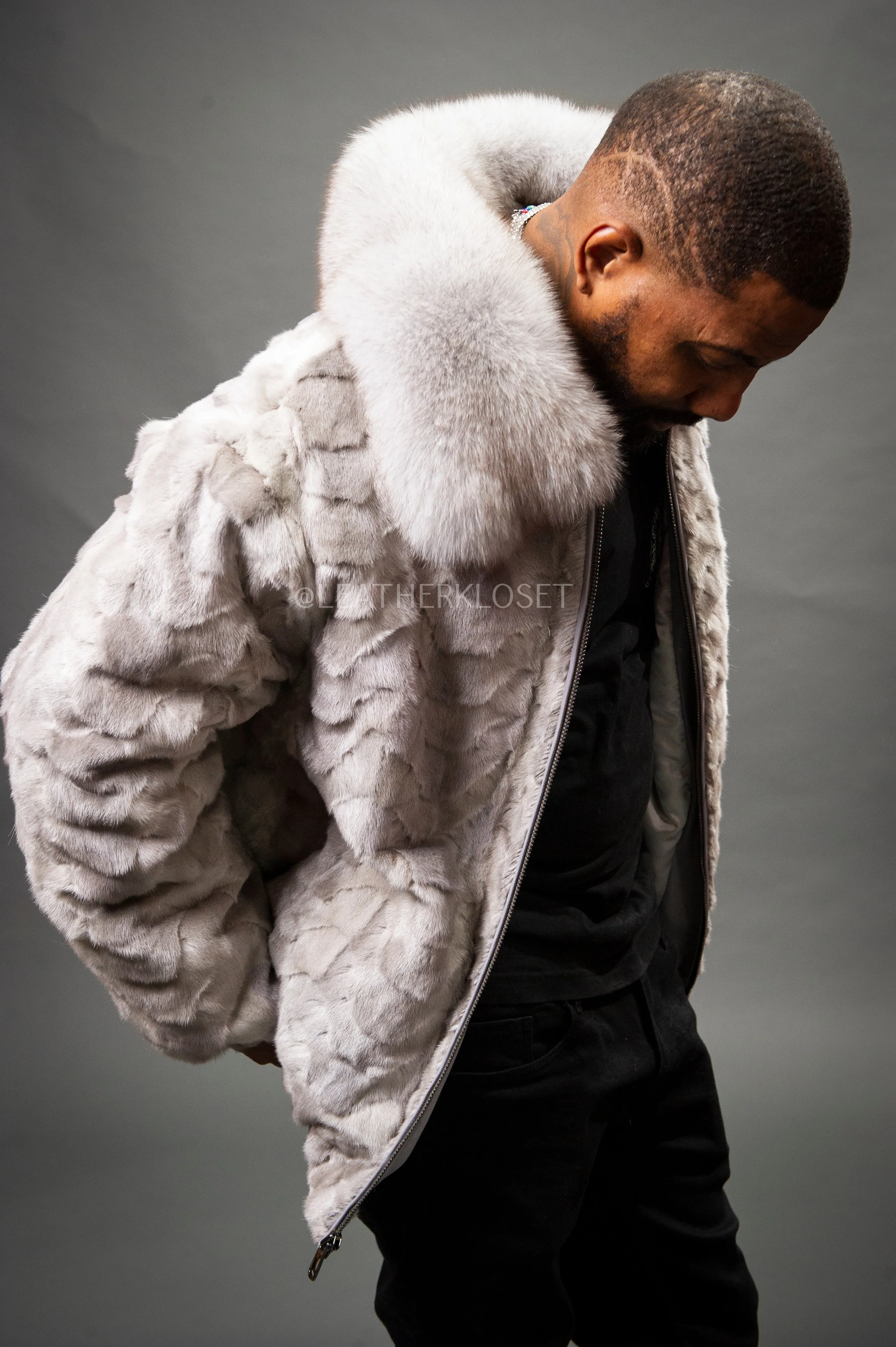 Men's Mink with Fox Fur Bomber Jacket [Gray]