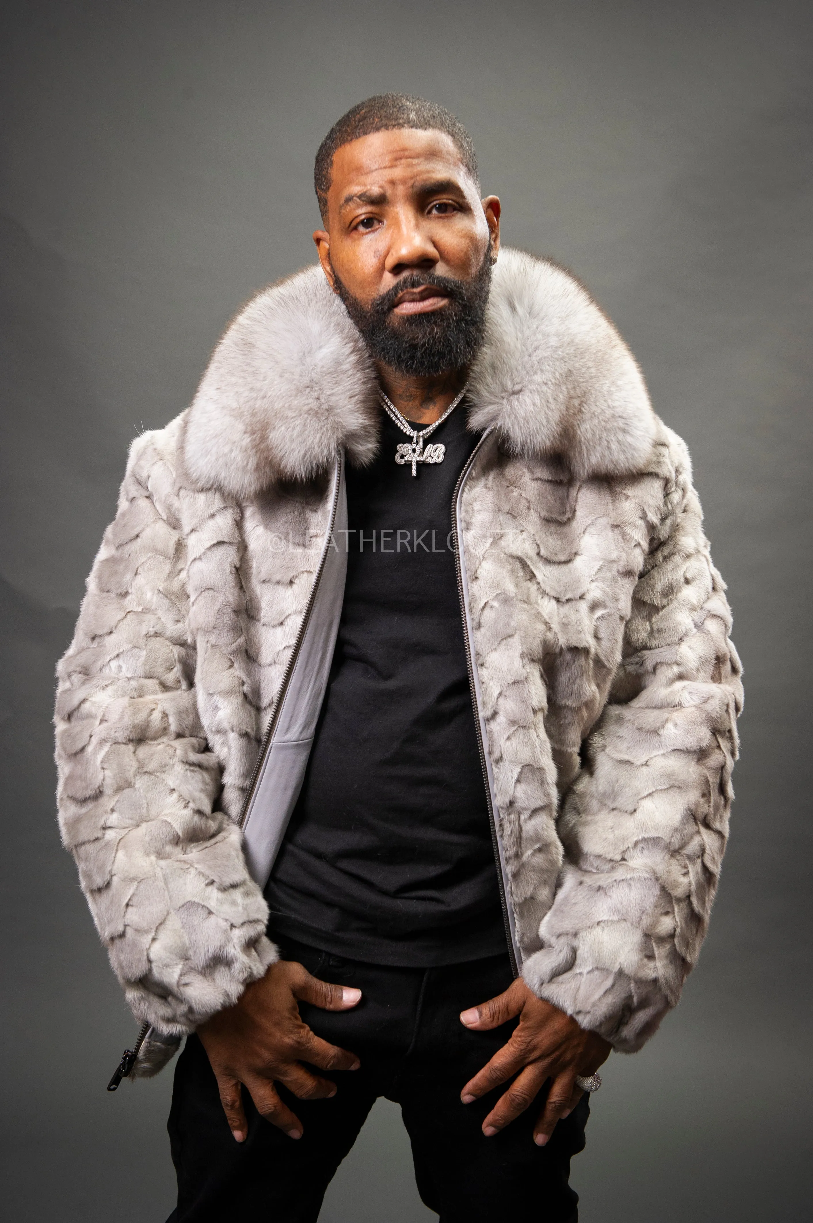 Men's Mink with Fox Fur Bomber Jacket [Gray]