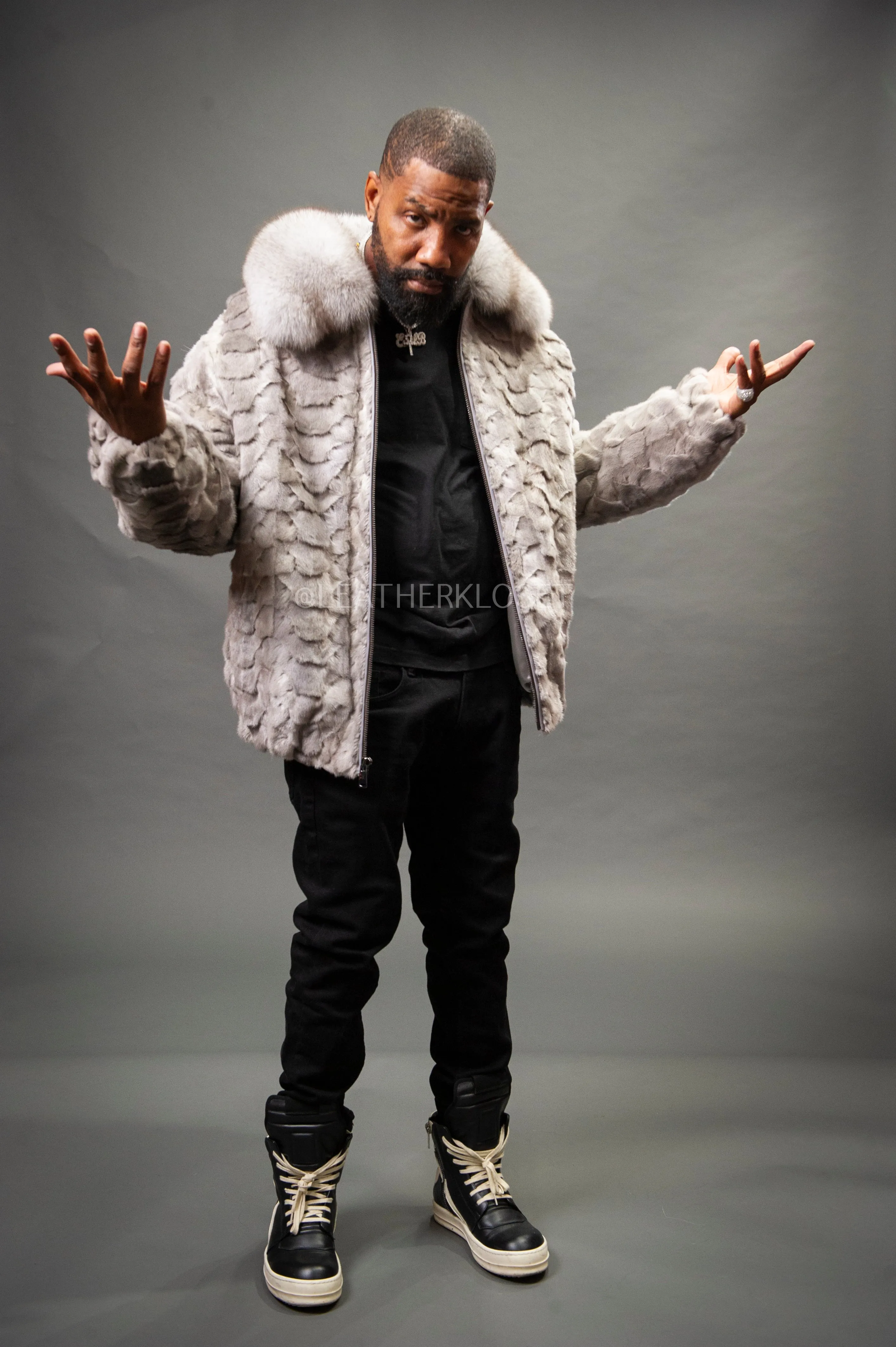 Men's Mink with Fox Fur Bomber Jacket [Gray]