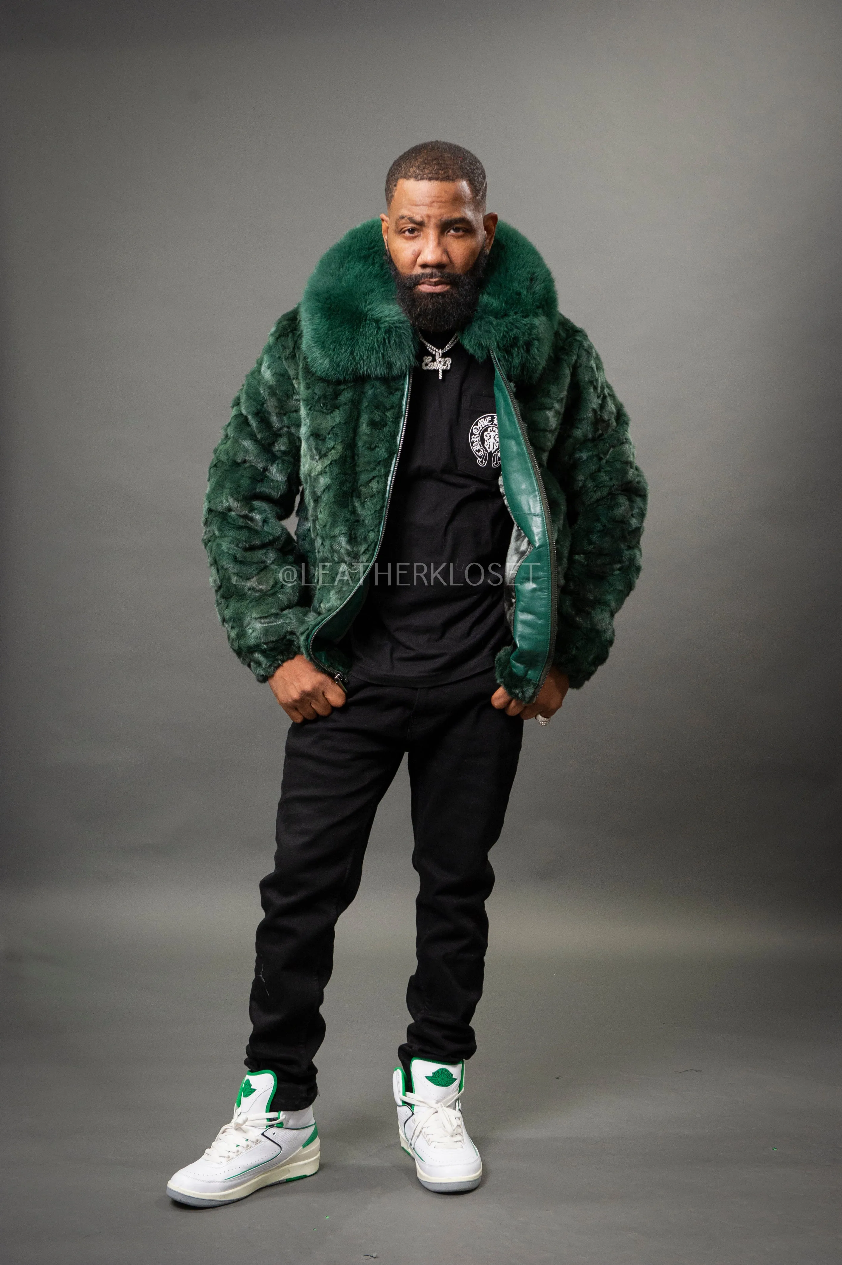 Men's Mink with Fox Fur Bomber Jacket [Green]