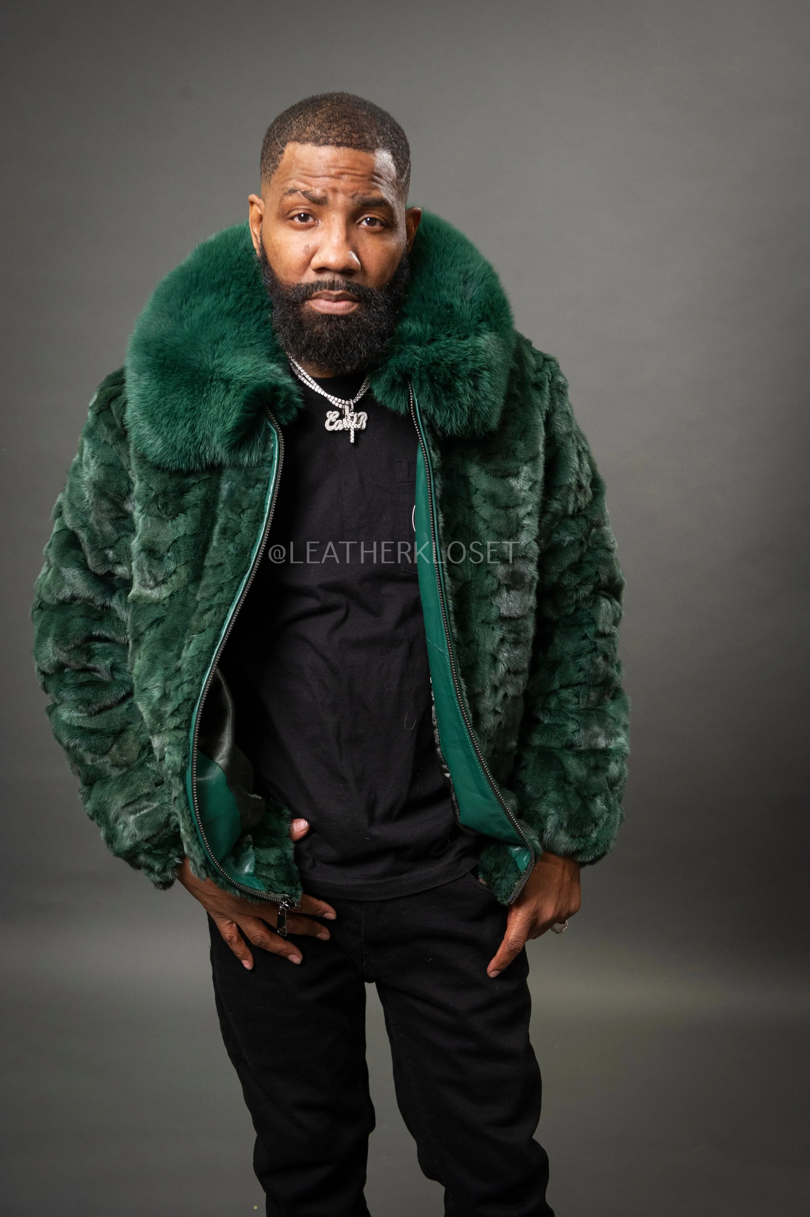 Men's Mink with Fox Fur Bomber Jacket [Green]