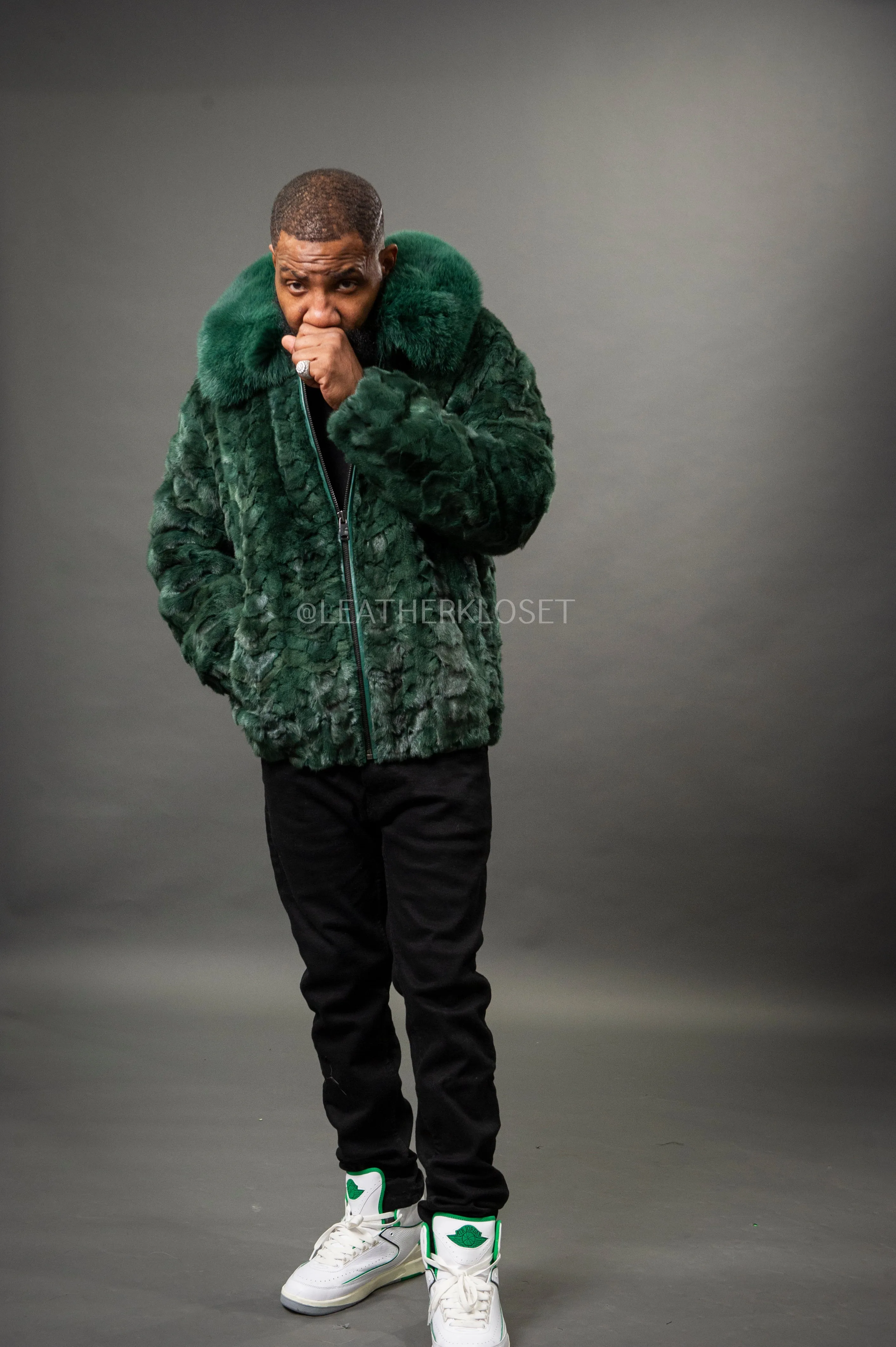 Men's Mink with Fox Fur Bomber Jacket [Green]