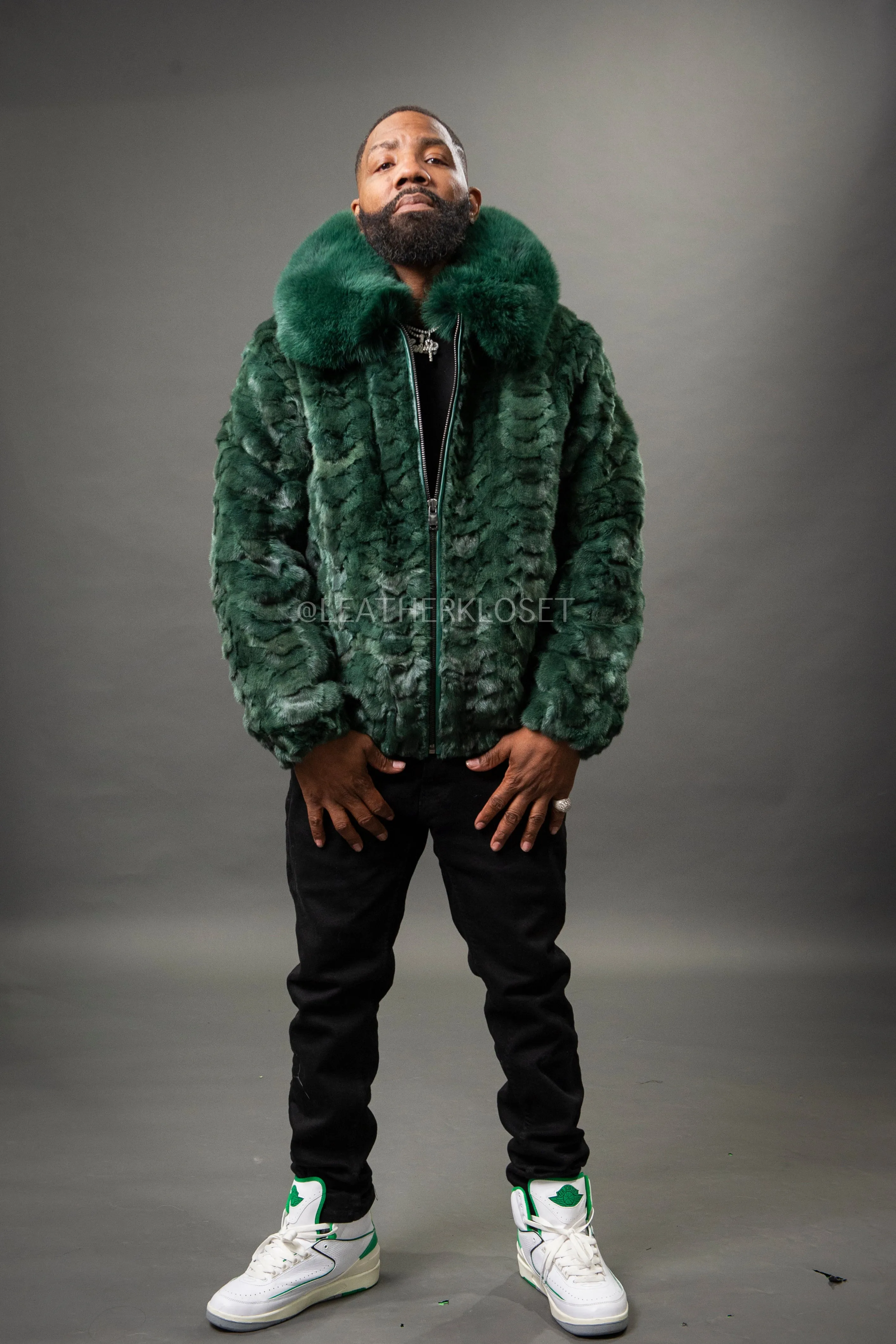 Men's Mink with Fox Fur Bomber Jacket [Green]