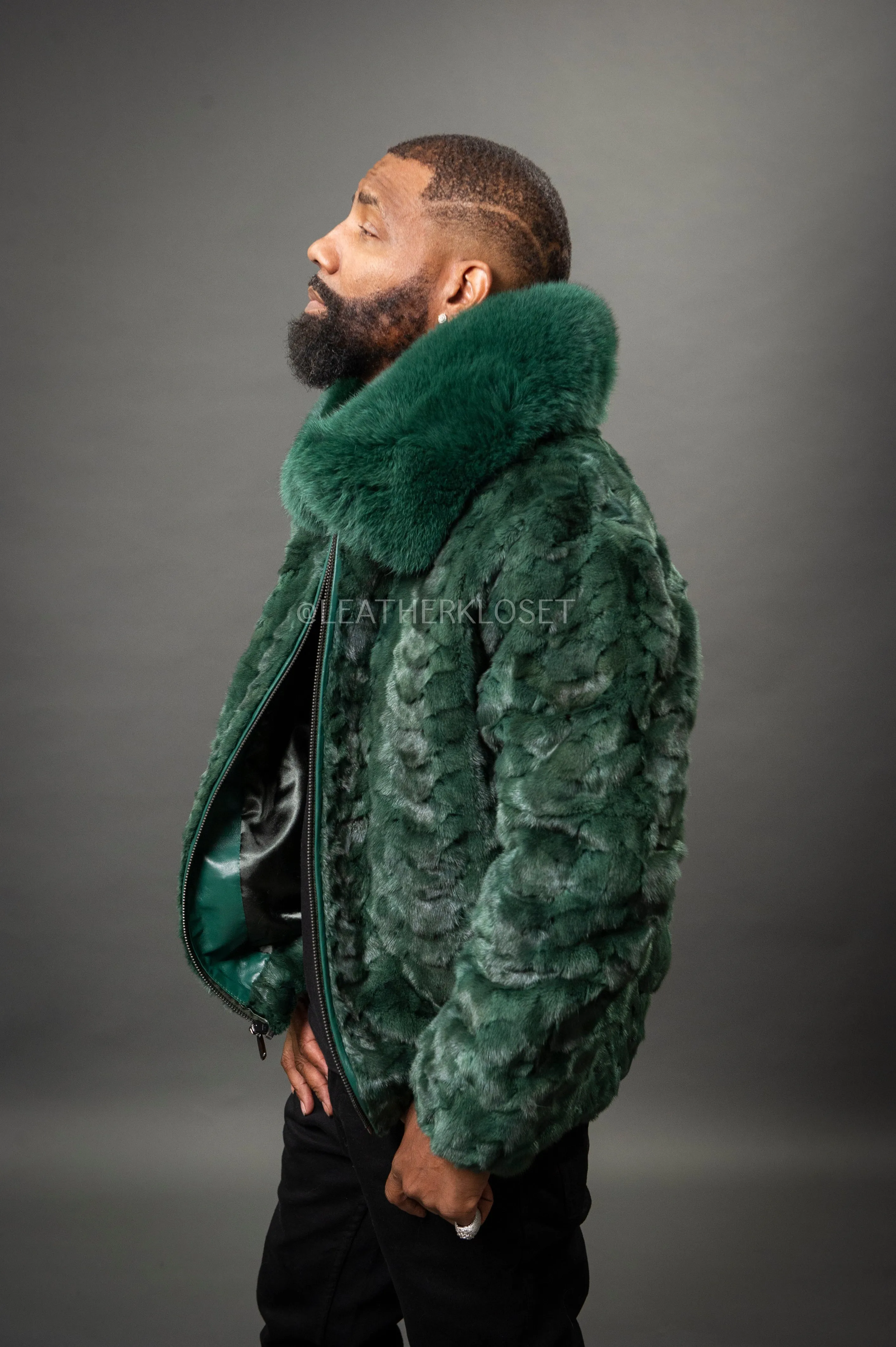 Men's Mink with Fox Fur Bomber Jacket [Green]