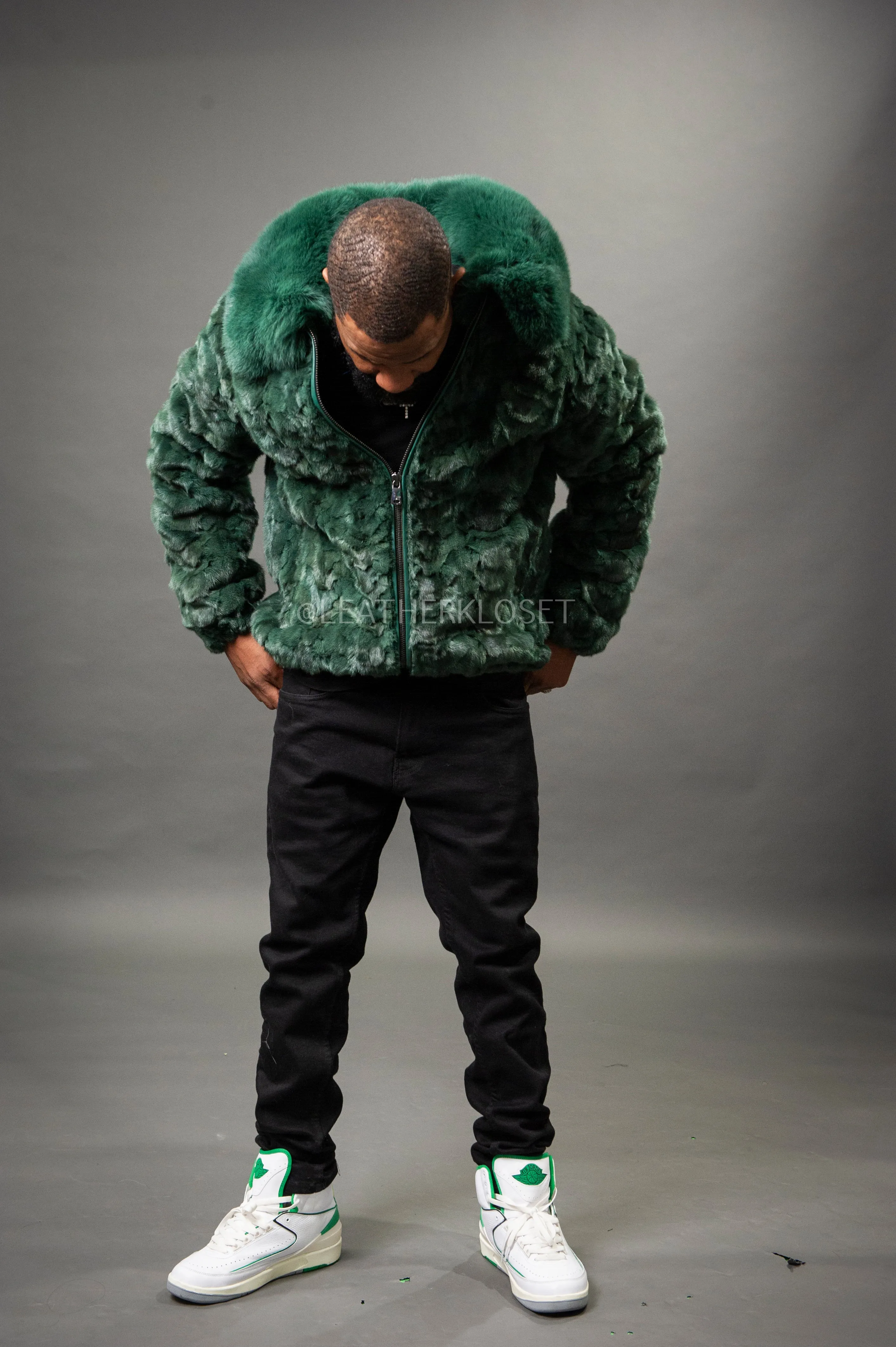 Men's Mink with Fox Fur Bomber Jacket [Green]