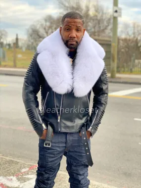 Men's Trey Biker Full Fox Fur Collar [Pure White Fox]