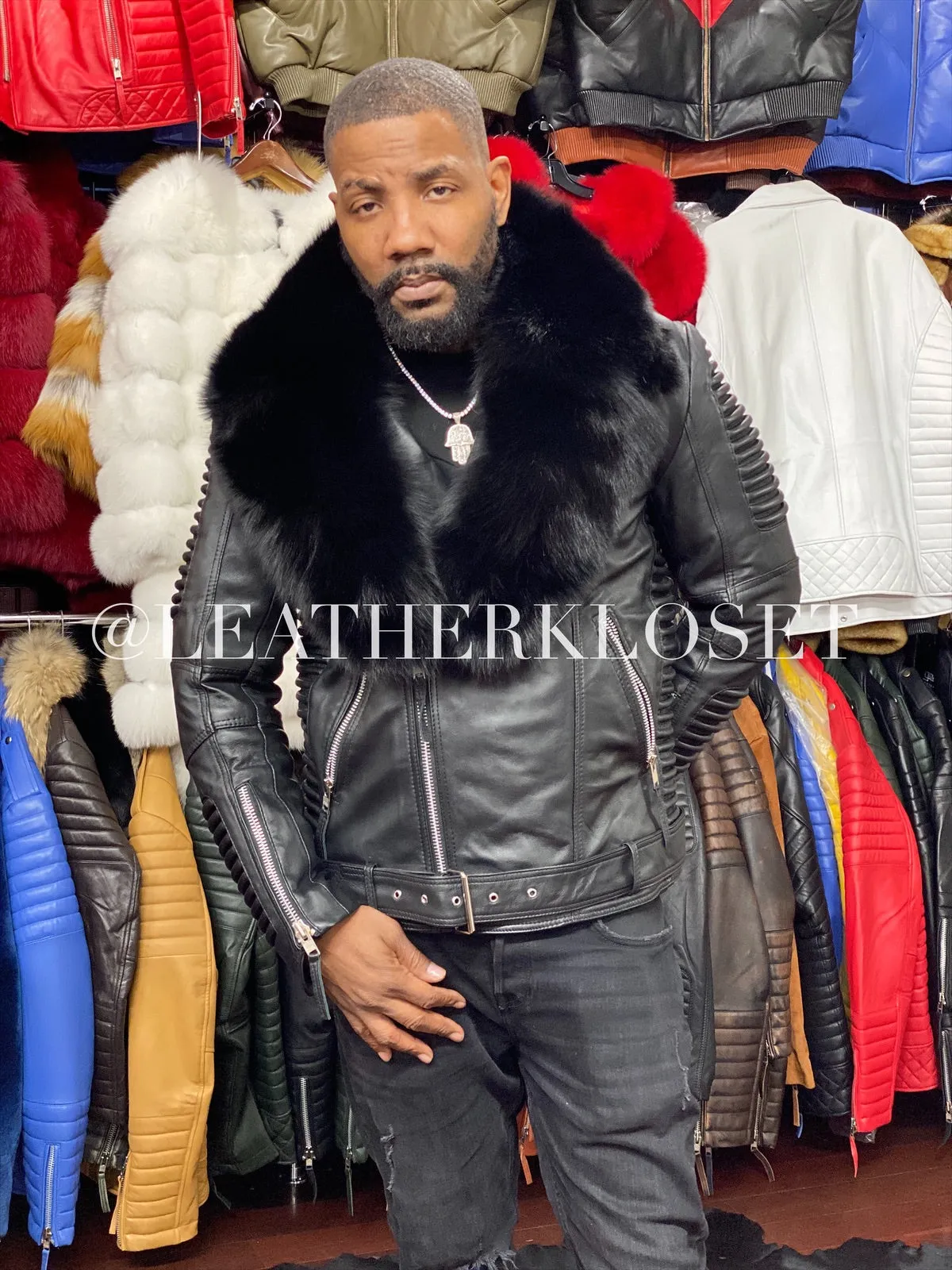 Men's Trey Biker Full Fox Fur Collar