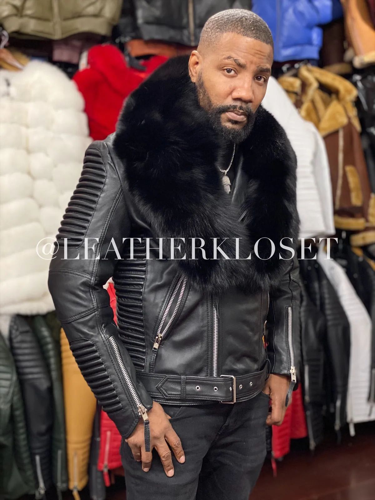 Men's Trey Biker Full Fox Fur Collar