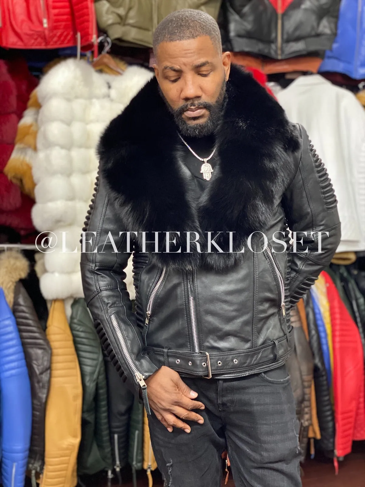 Men's Trey Biker Full Fox Fur Collar