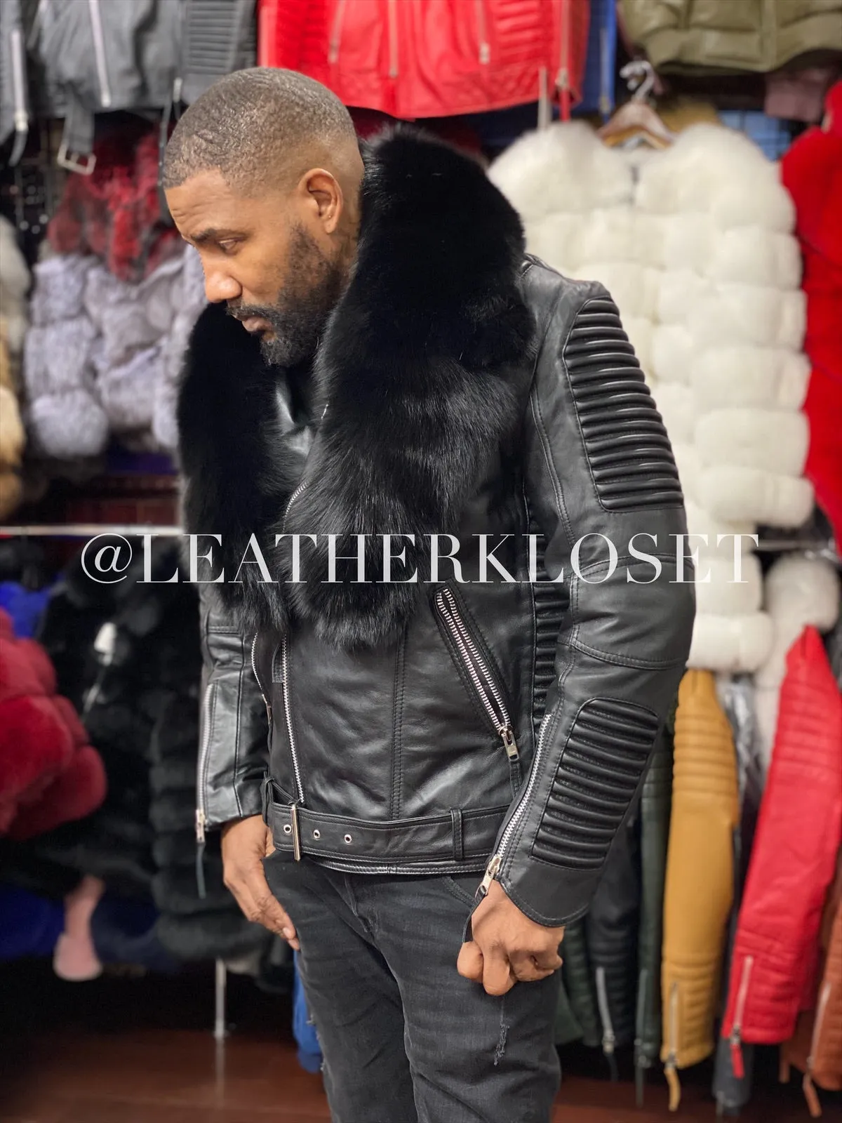 Men's Trey Biker Full Fox Fur Collar