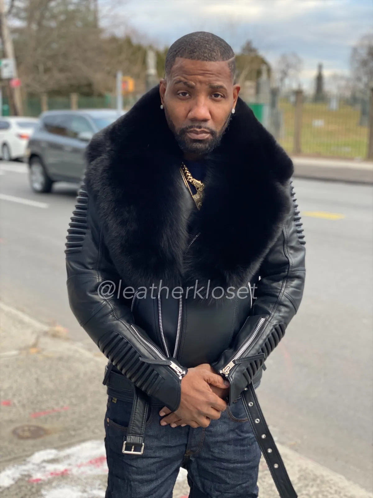 Men's Trey Biker Full Fox Fur Collar