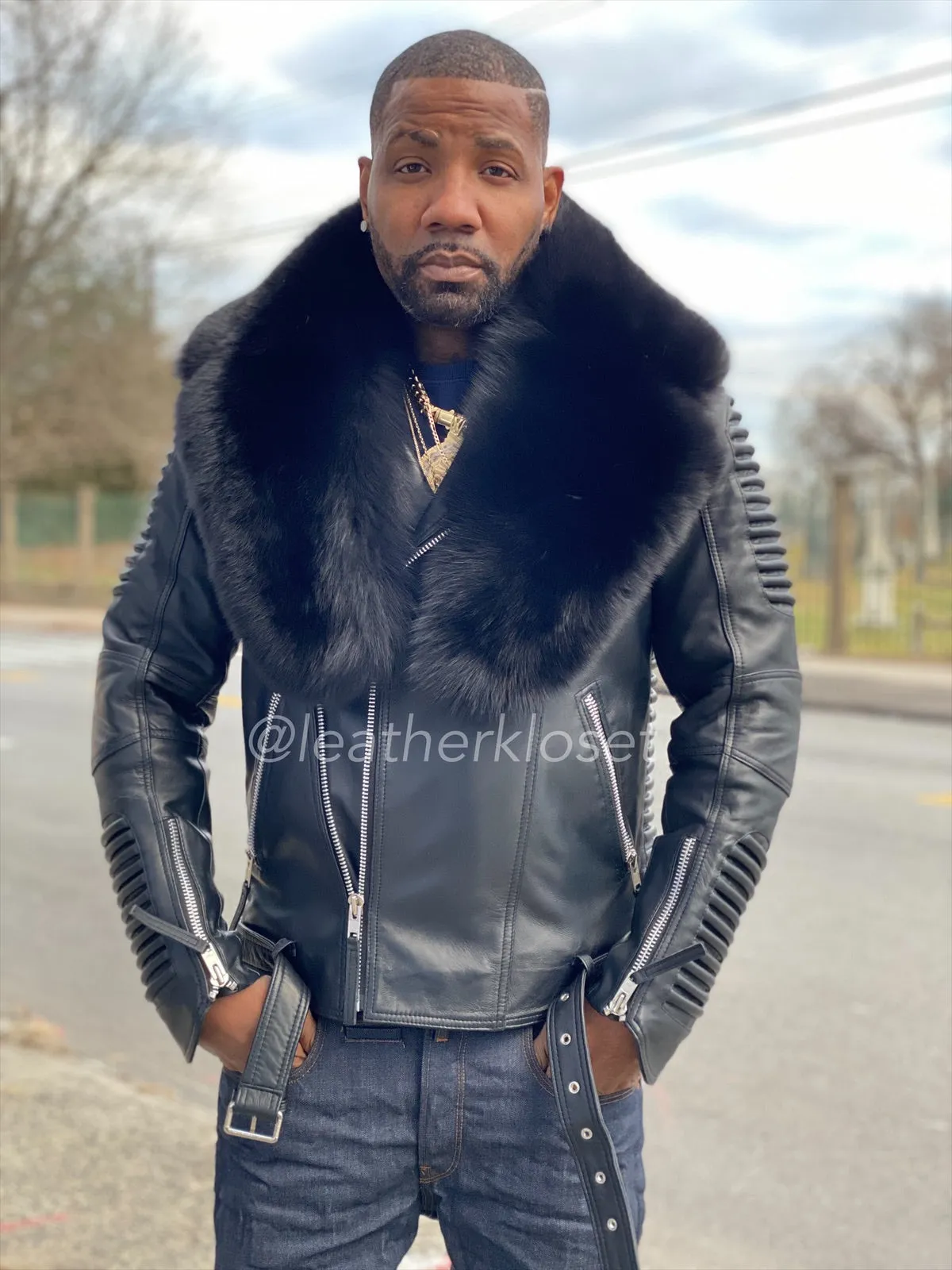 Men's Trey Biker Full Fox Fur Collar