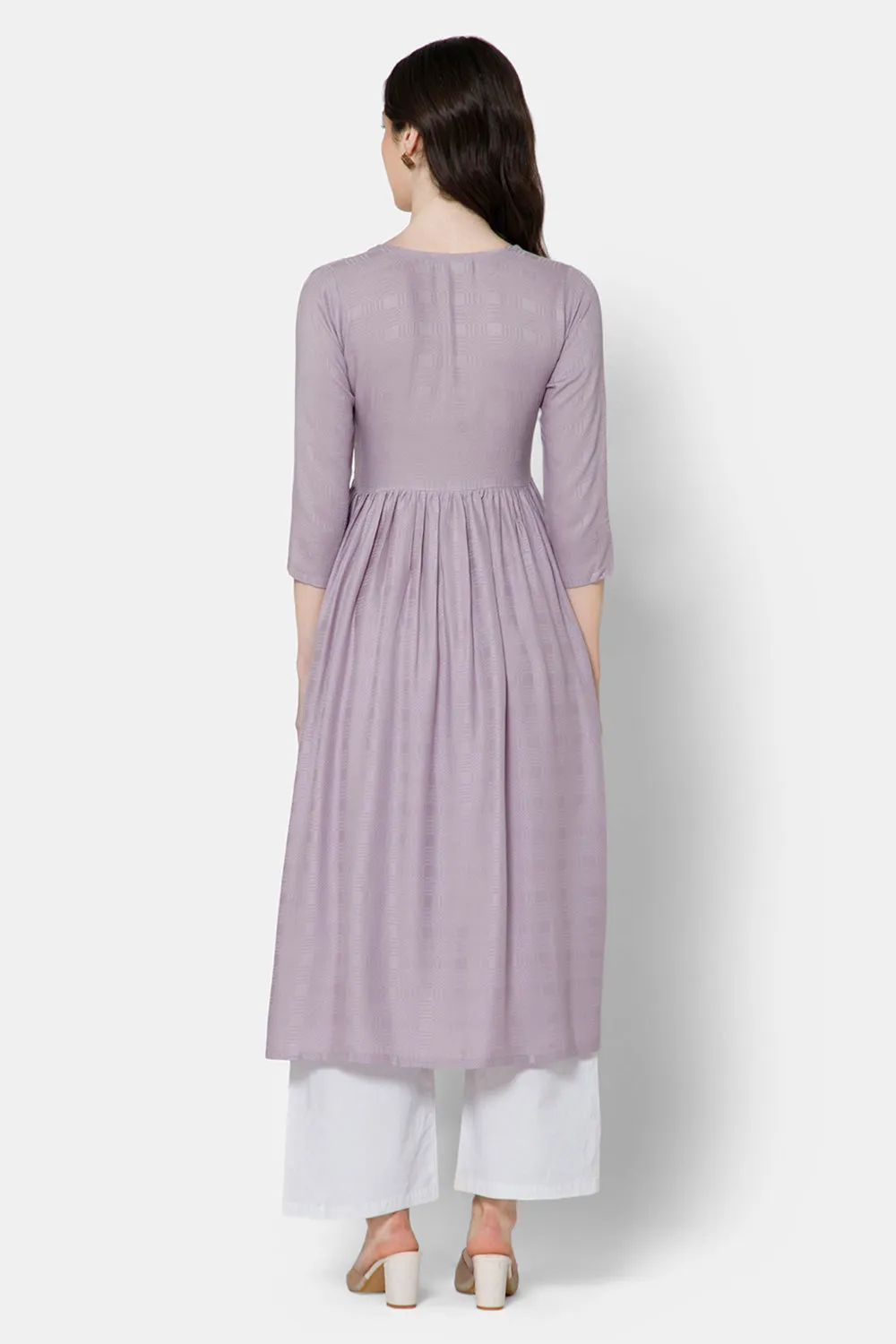 Mythri Women's Ethnic wear Kurthi with Elegant Lace Attachement At The Neckline - Purple - E079