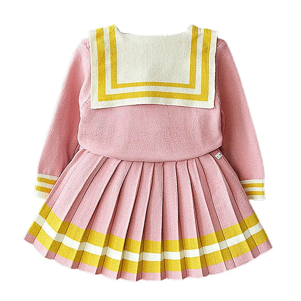 Pink & Occur Pleated Bow 2 pcs top & Skirt Winterwear set for Girls