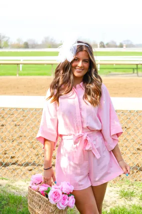 PINK BUTTON DOWN ROMPER