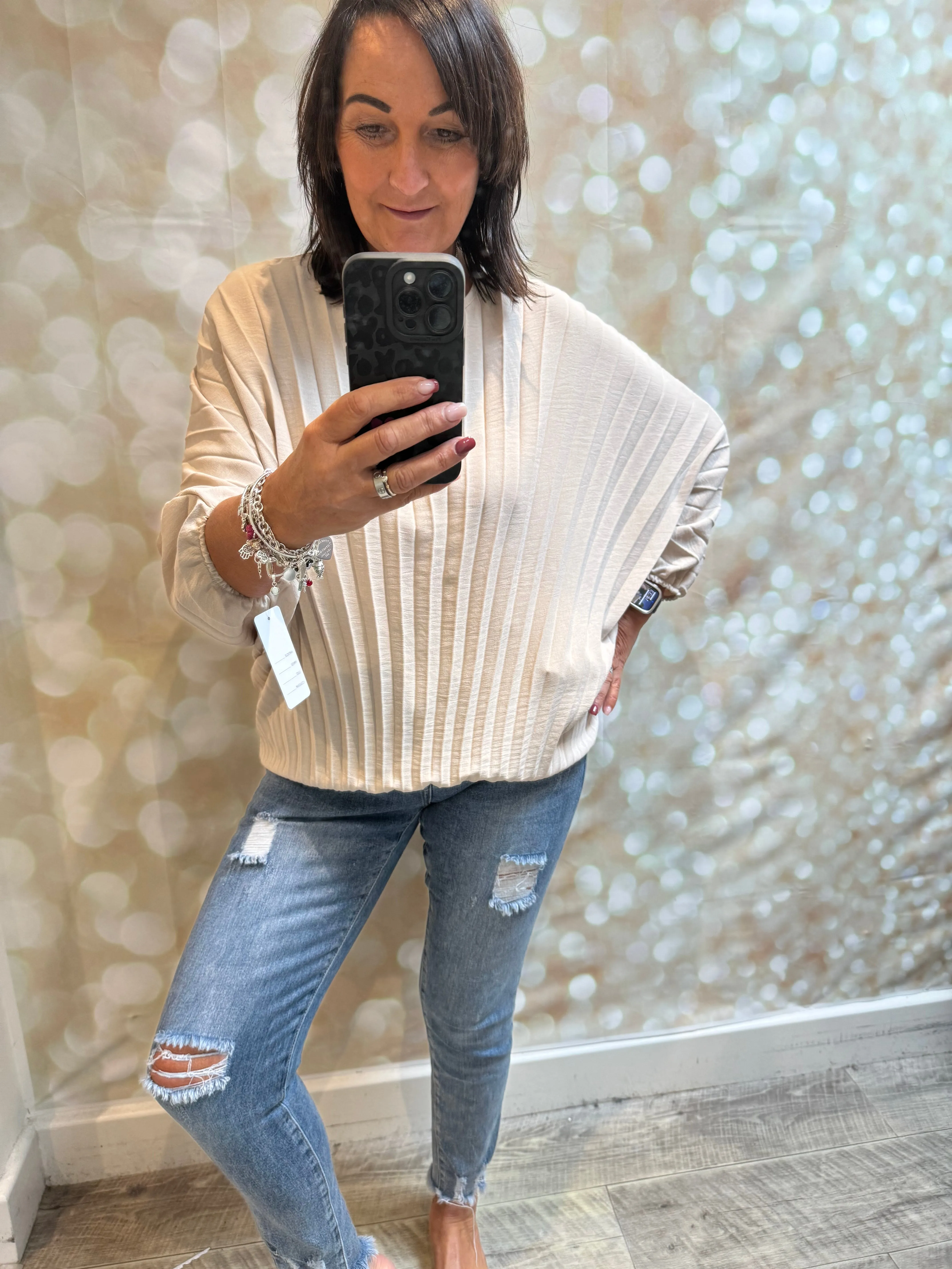 Pleated top with batwing sleeves