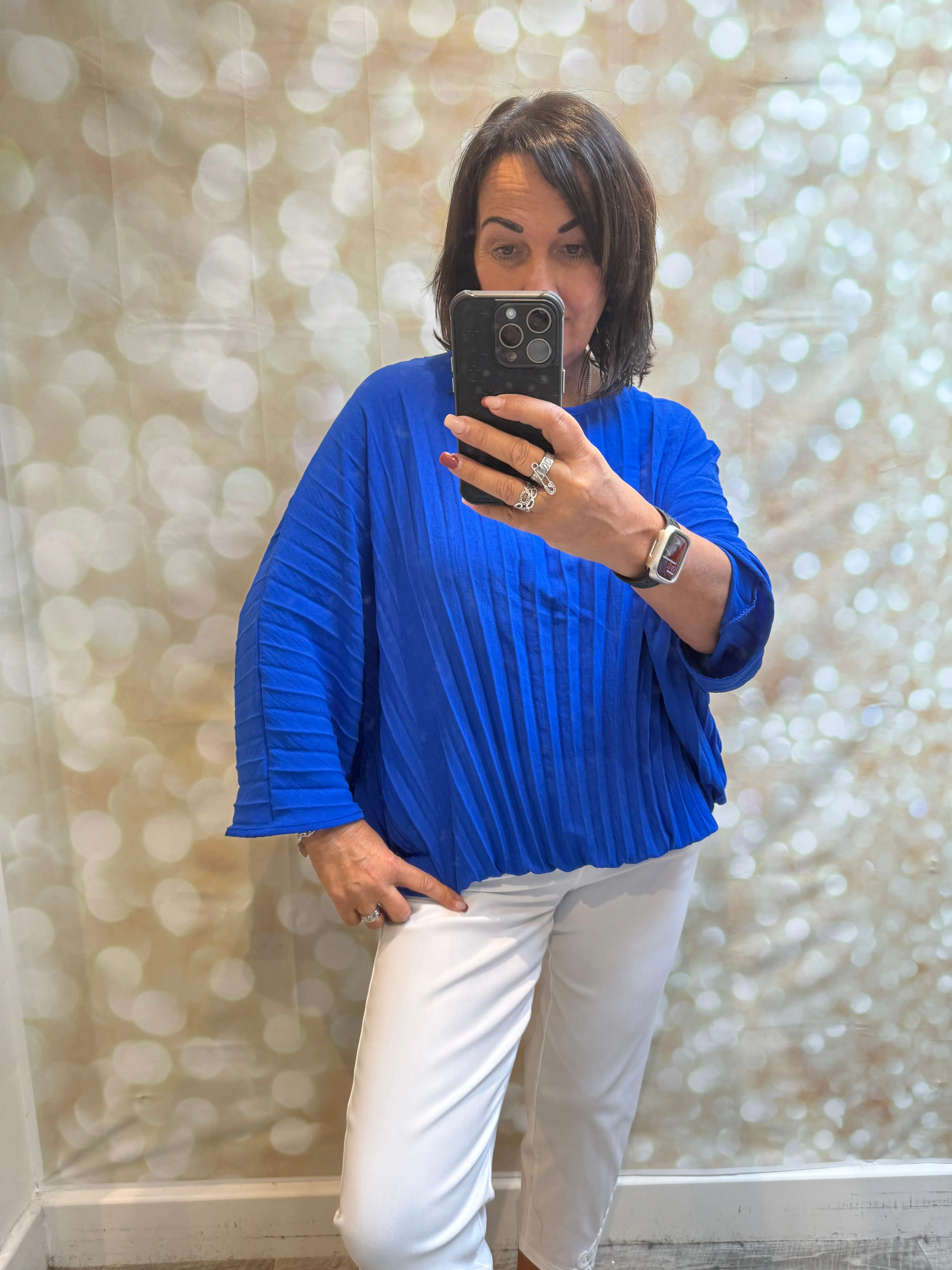 Pleated top with batwing sleeves