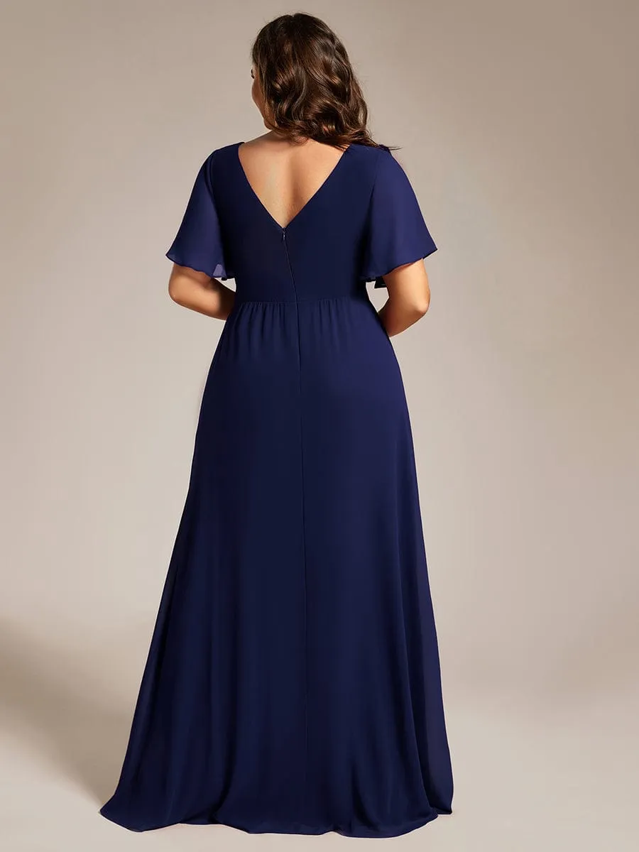 Plus Size High Slit V-Neck Empire Waist Chiffon Bridesmaid Dress