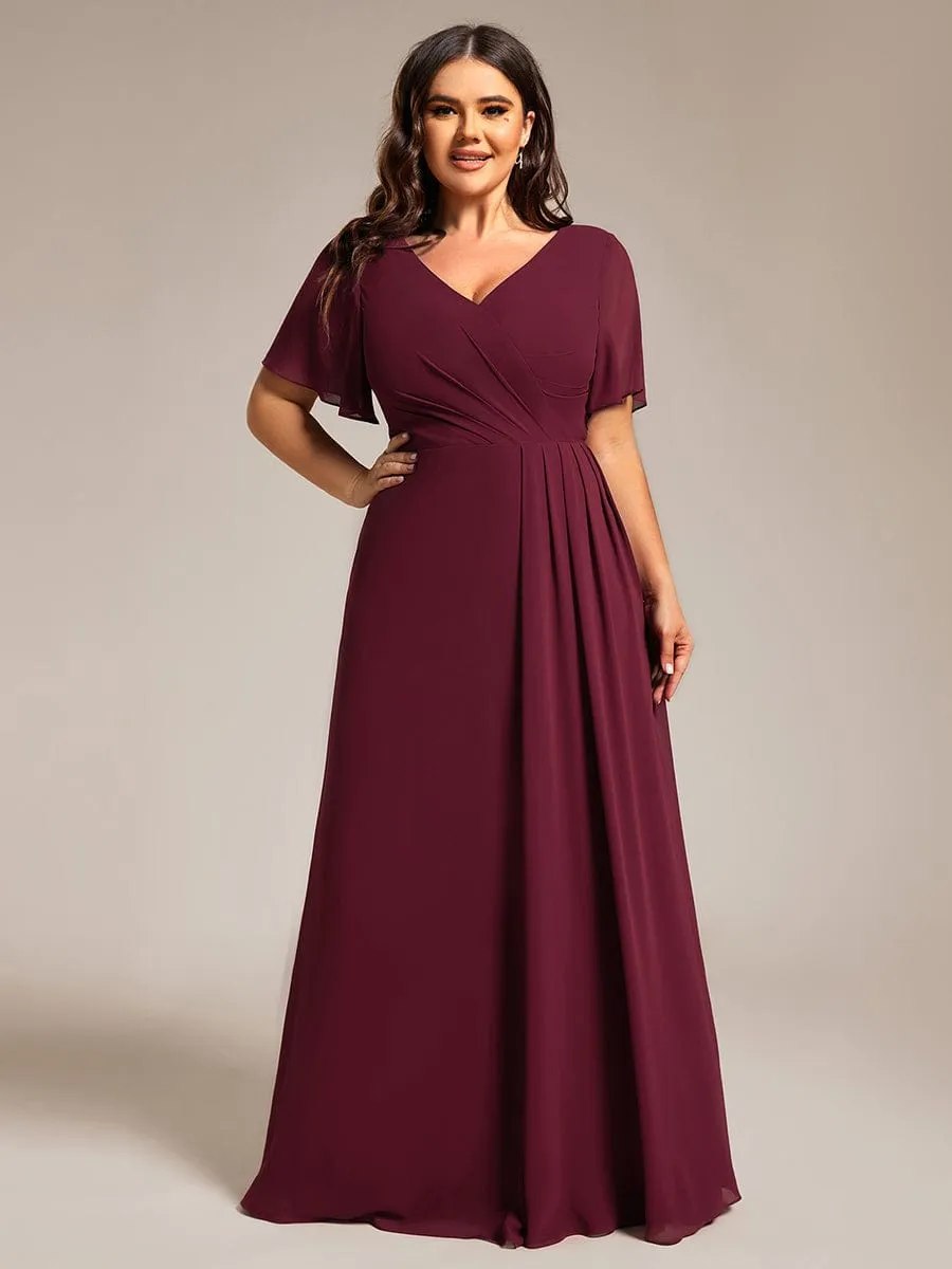 Plus Size High Slit V-Neck Empire Waist Chiffon Bridesmaid Dress