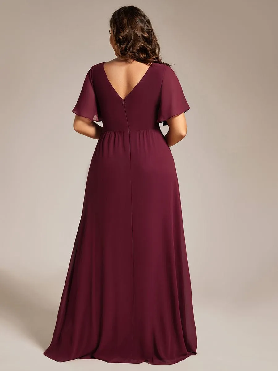 Plus Size High Slit V-Neck Empire Waist Chiffon Bridesmaid Dress