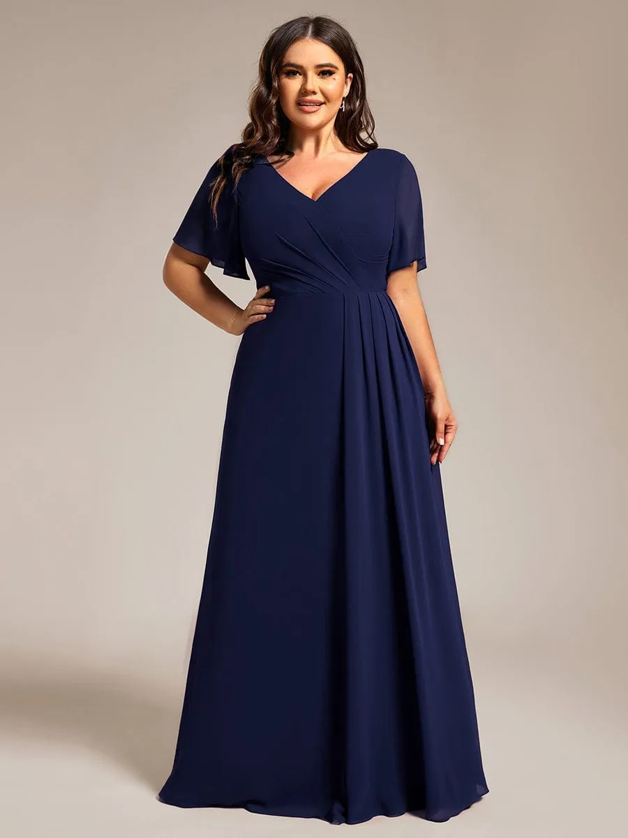 Plus Size High Slit V-Neck Empire Waist Chiffon Bridesmaid Dress