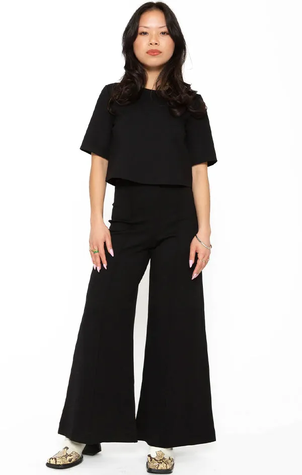 Ponte Knit Cropped Wide Leg Pant