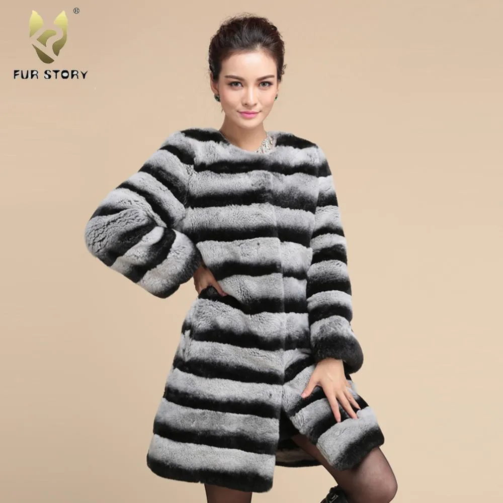 Real Rabbit Fur Coat Long Style Natural Fur Women's Coat 16122