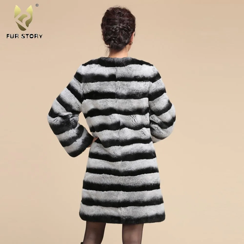 Real Rabbit Fur Coat Long Style Natural Fur Women's Coat 16122