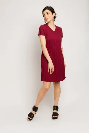 Reversible V-neck Sunburst Dress | Burgundy