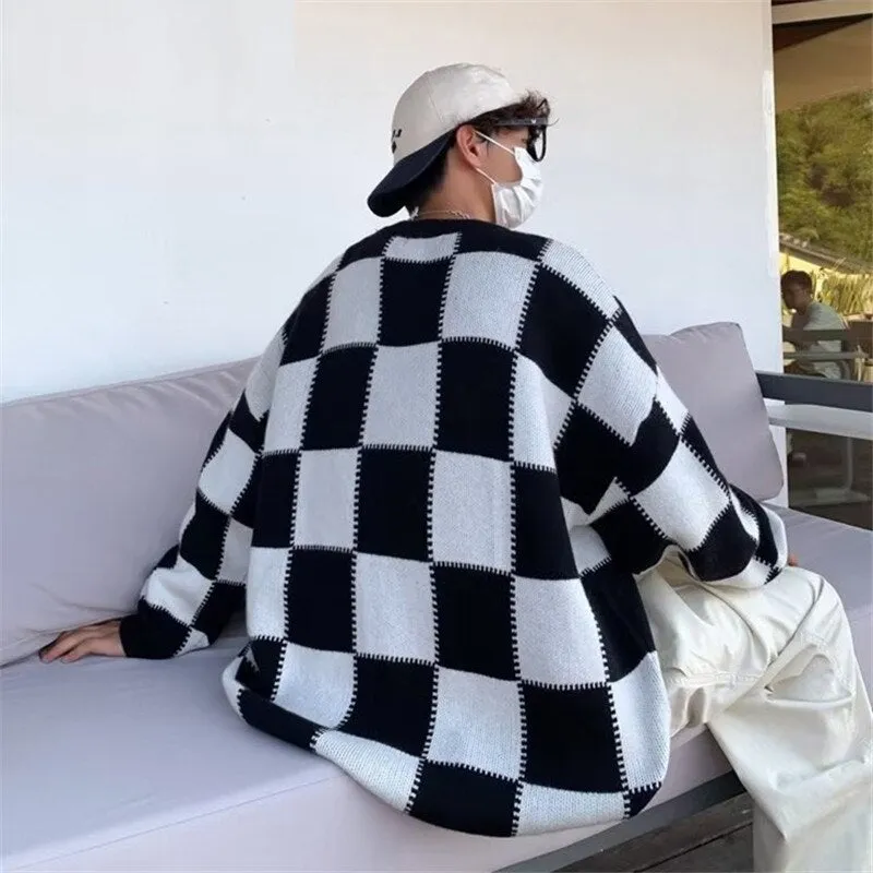 Soft Oversized Knitted Plaid Sweater