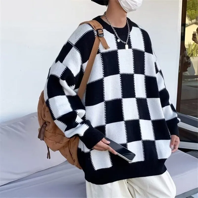 Soft Oversized Knitted Plaid Sweater