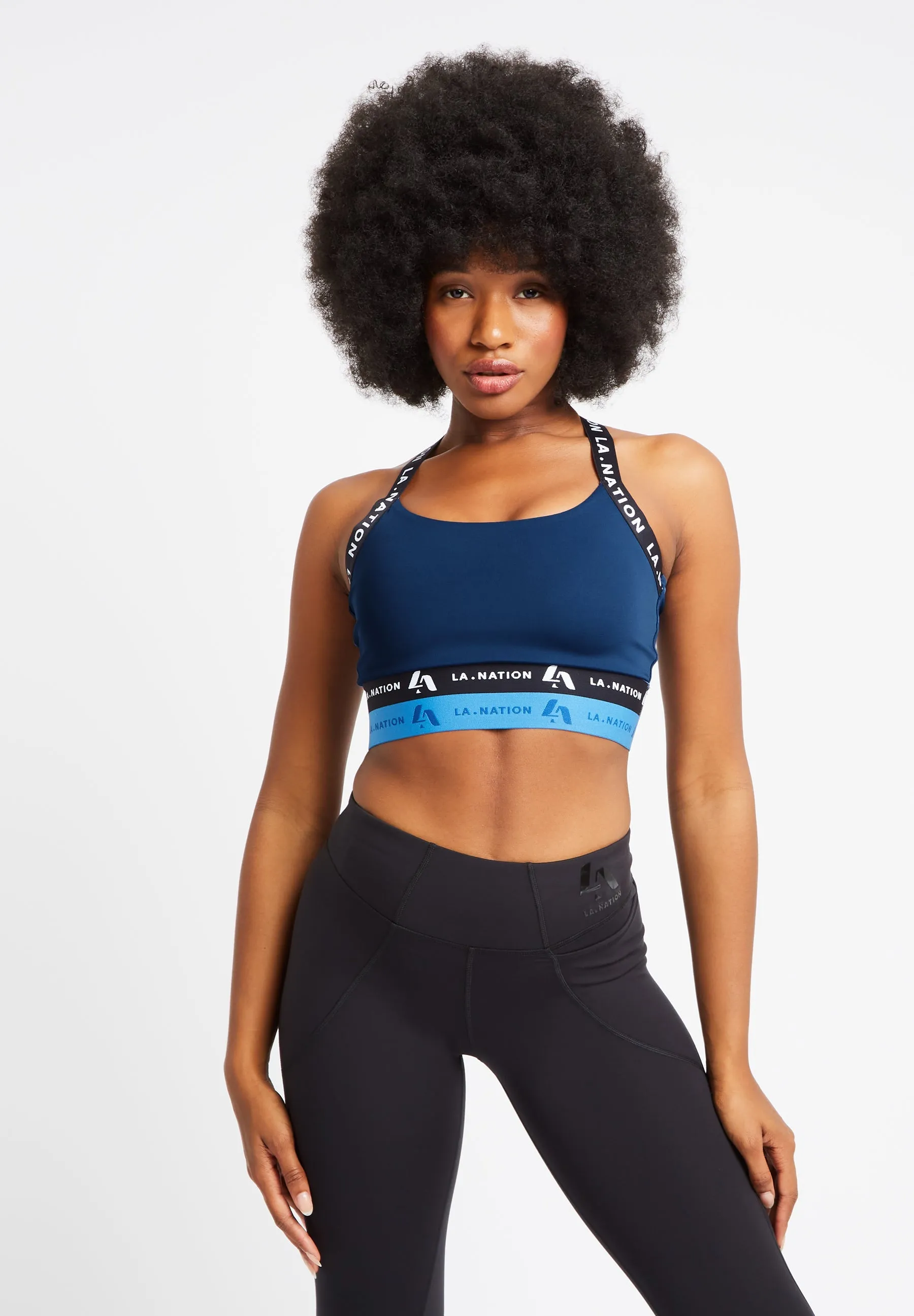 Sports Bra Top with Logo straps-Dark Blue