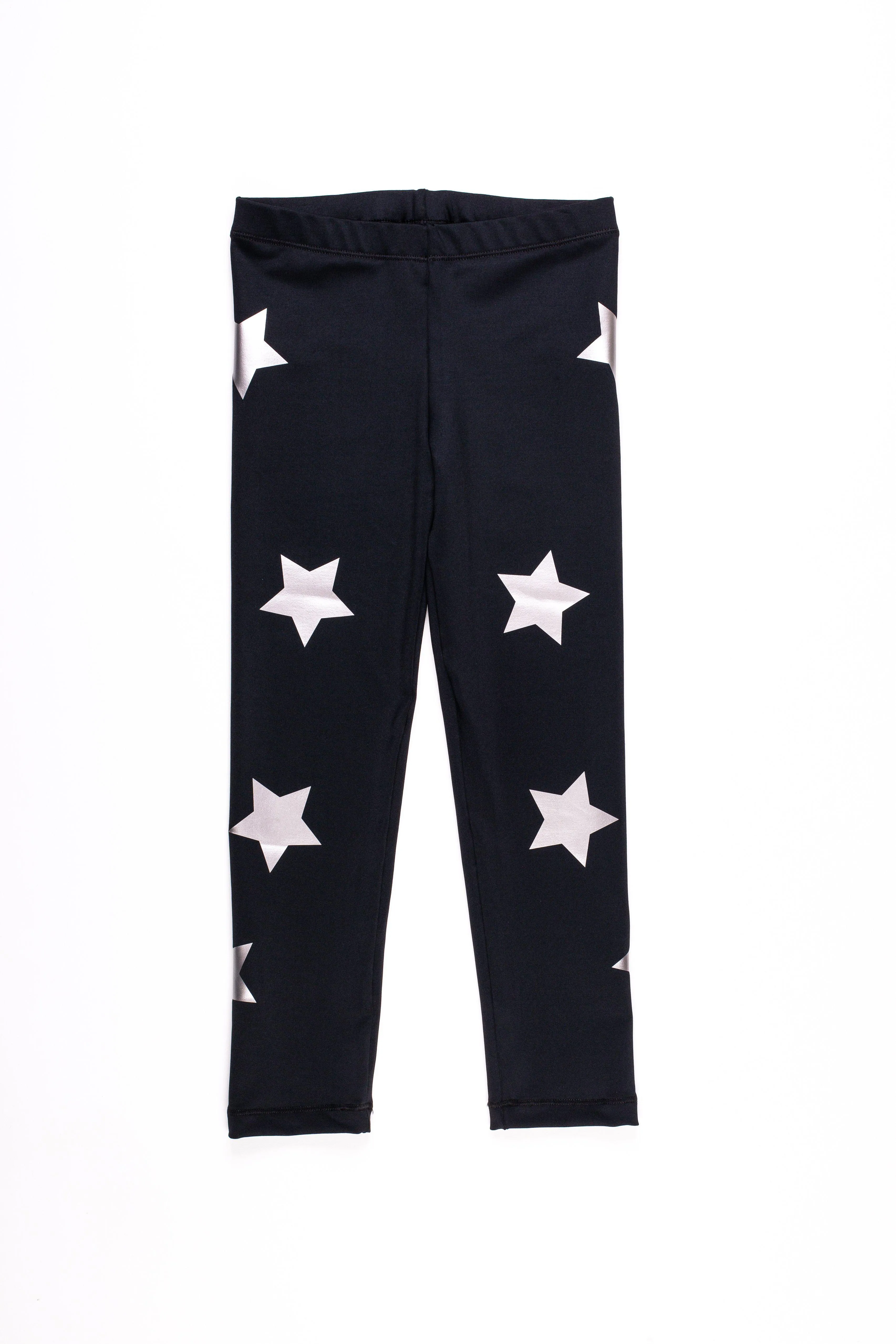 Stars Silver Black Leggings