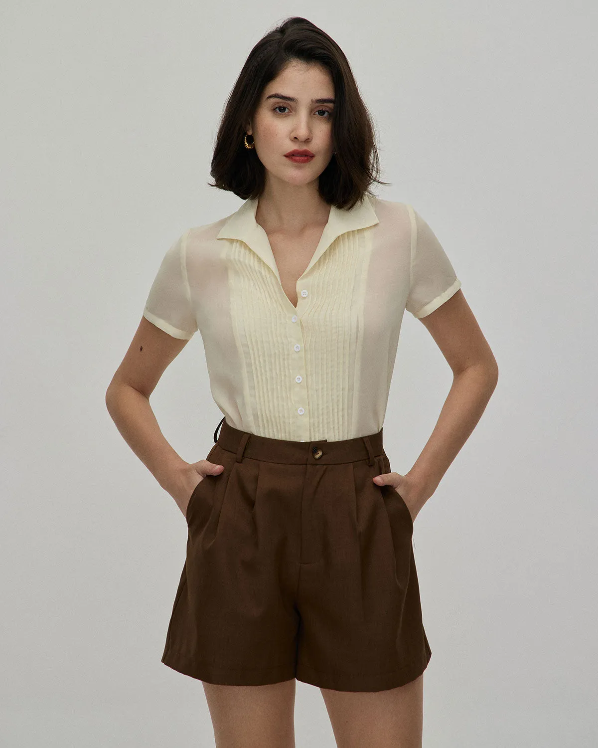 The Coffee Pleated High-Waisted Wide Leg Shorts