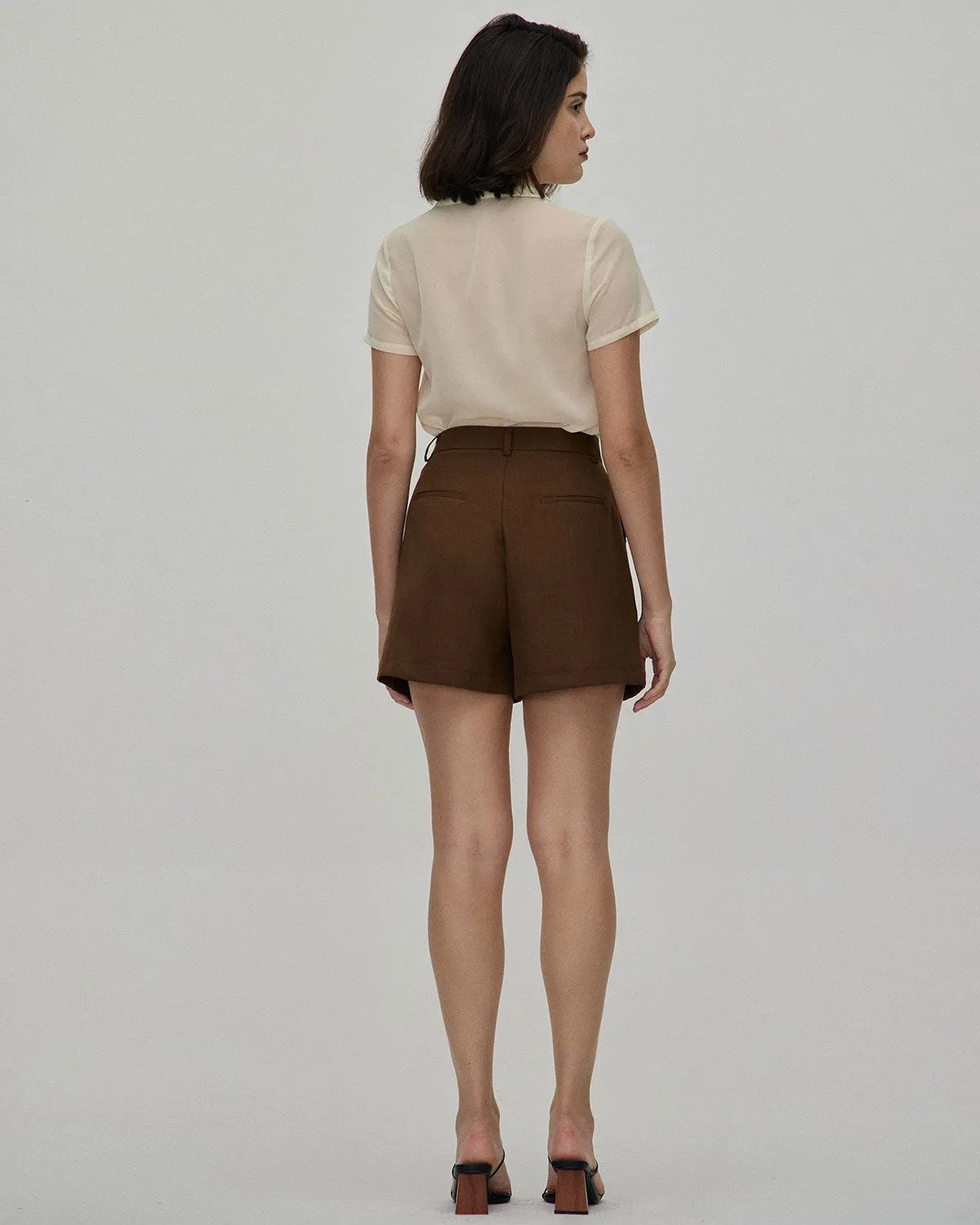 The Coffee Pleated High-Waisted Wide Leg Shorts