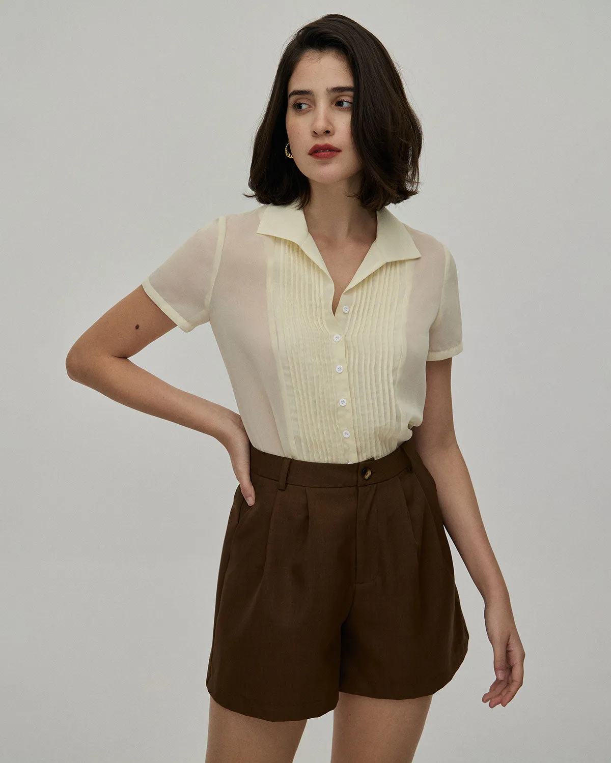 The Coffee Pleated High-Waisted Wide Leg Shorts