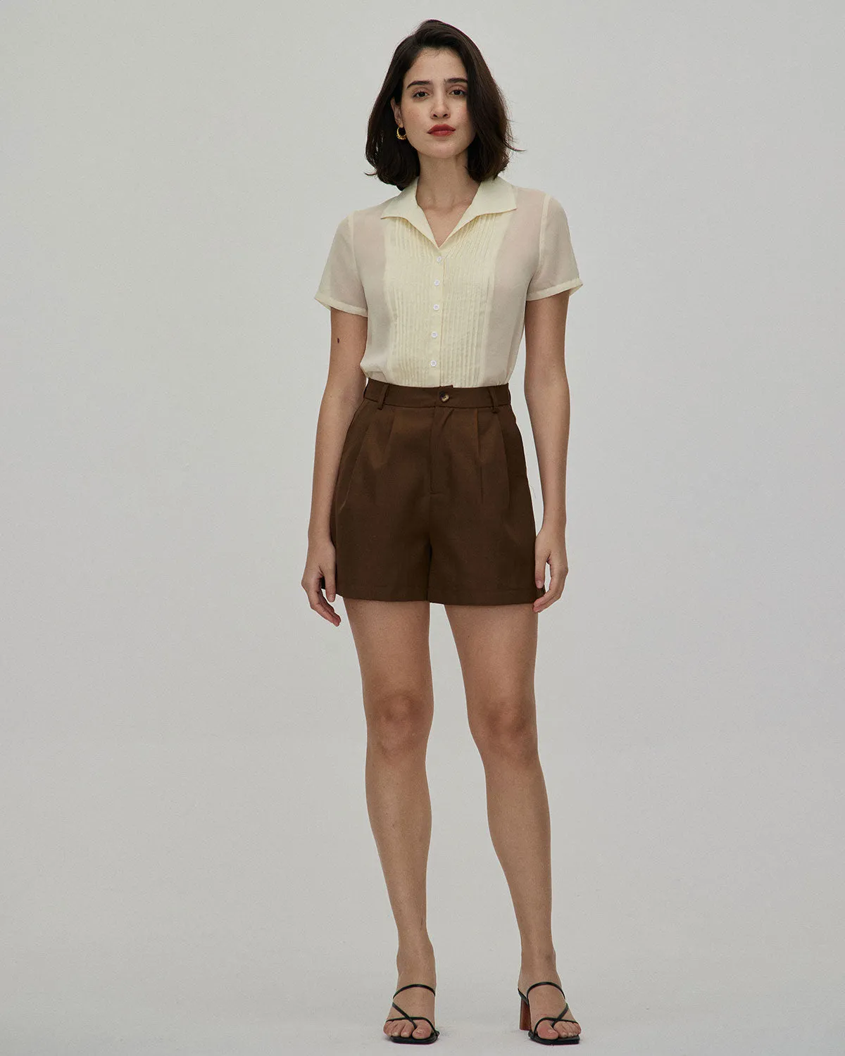 The Coffee Pleated High-Waisted Wide Leg Shorts