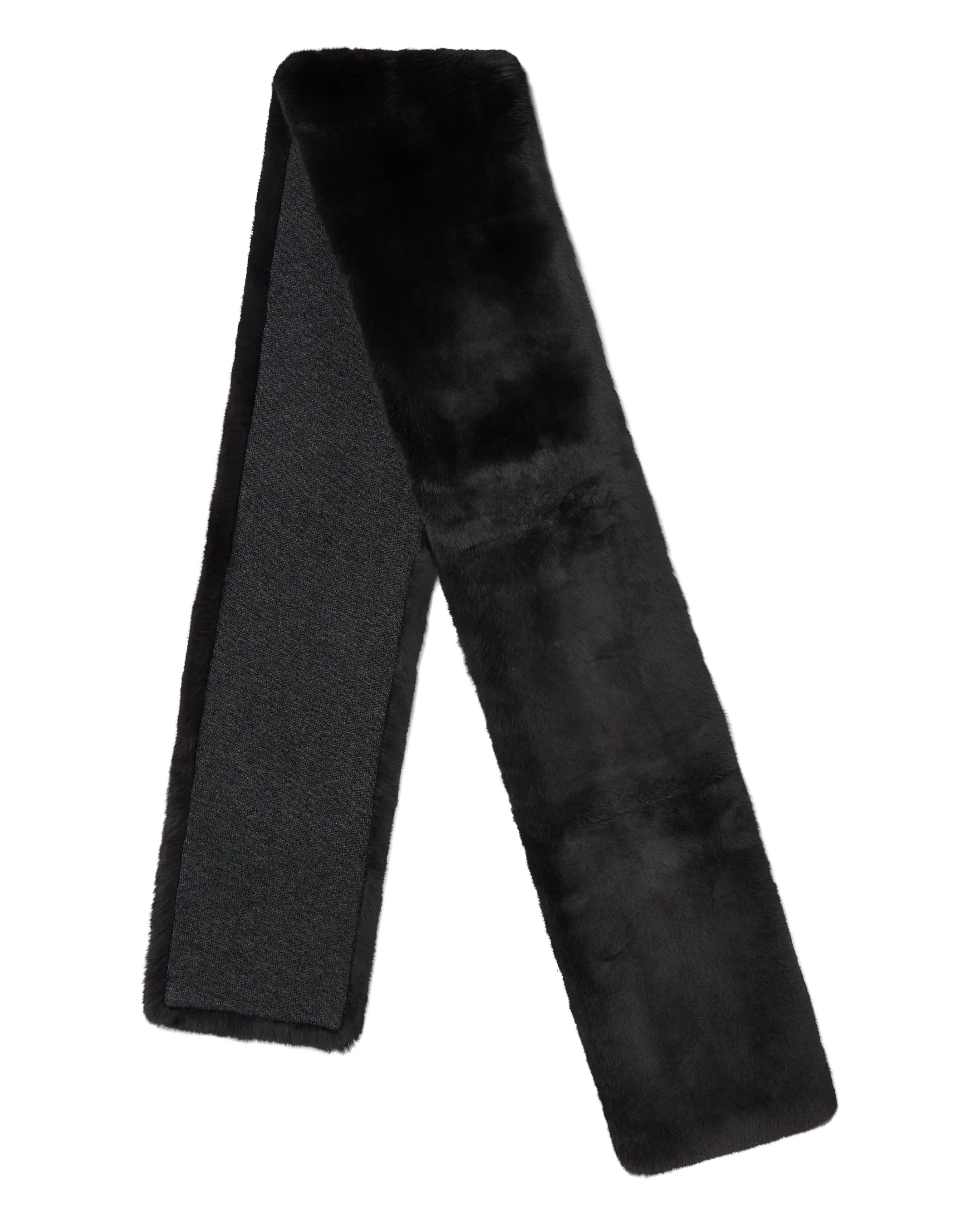 Unisex Long Fur Scarf Dark Charcoal Grey