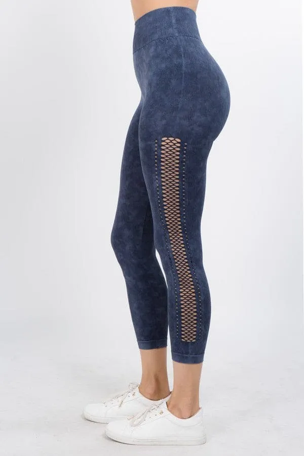 Vintage Side Mesh Capri Leggings