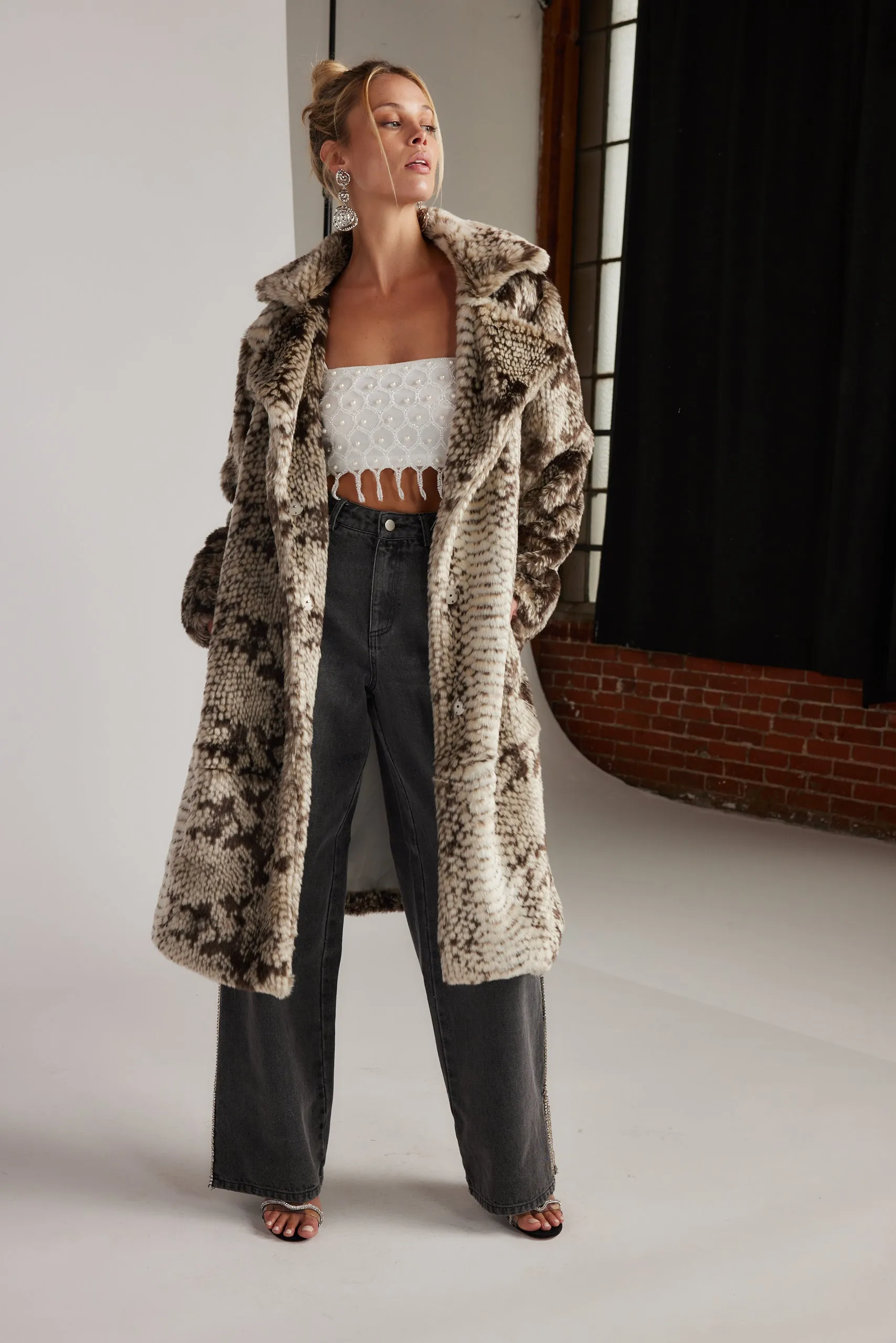 Vivienne Grey Snake Faux Fur Jacket