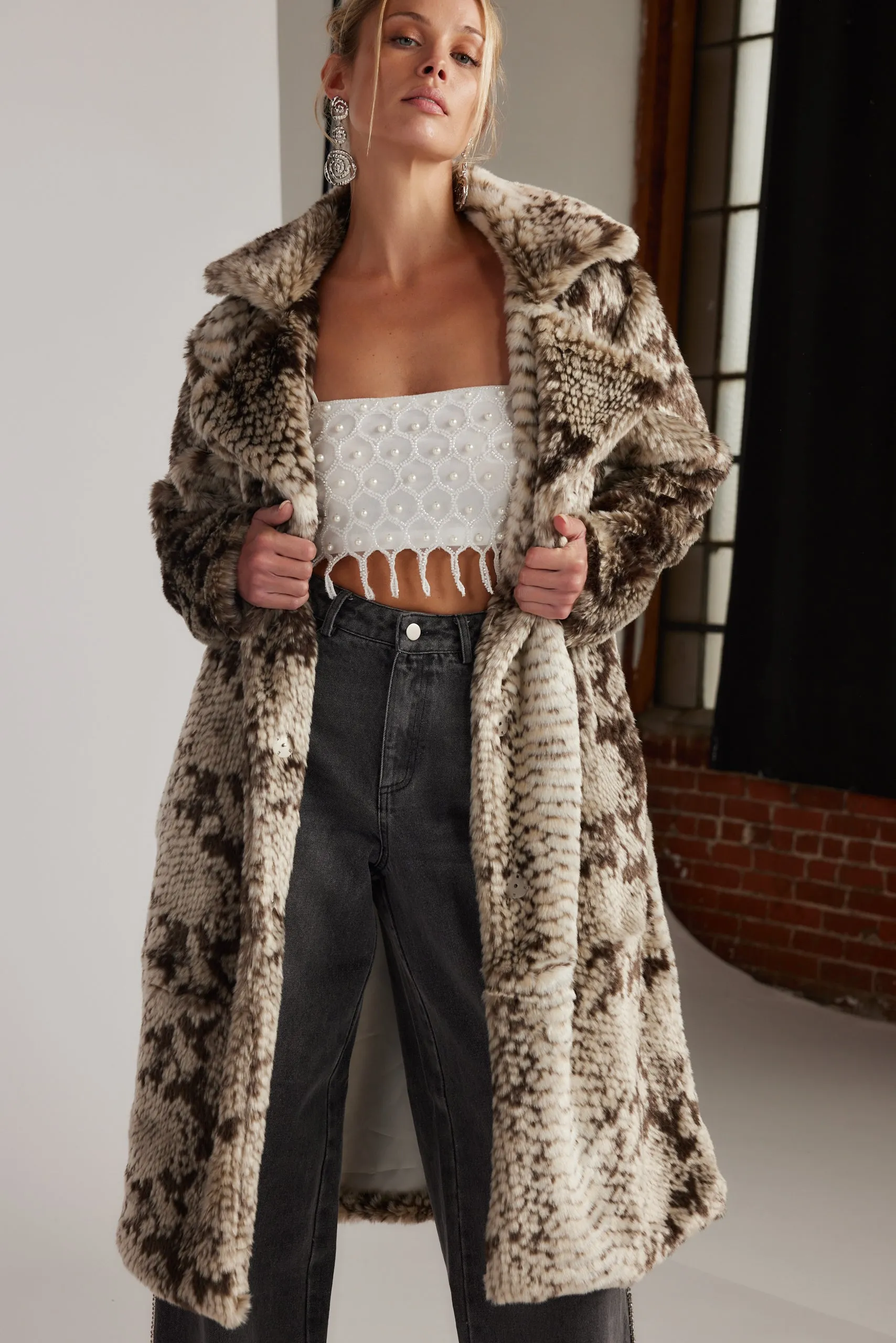 Vivienne Grey Snake Faux Fur Jacket