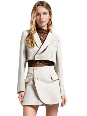 Women's Blazer Mini Skirt Set One Button Cropped Blazer And Cross Slit Skirt Set