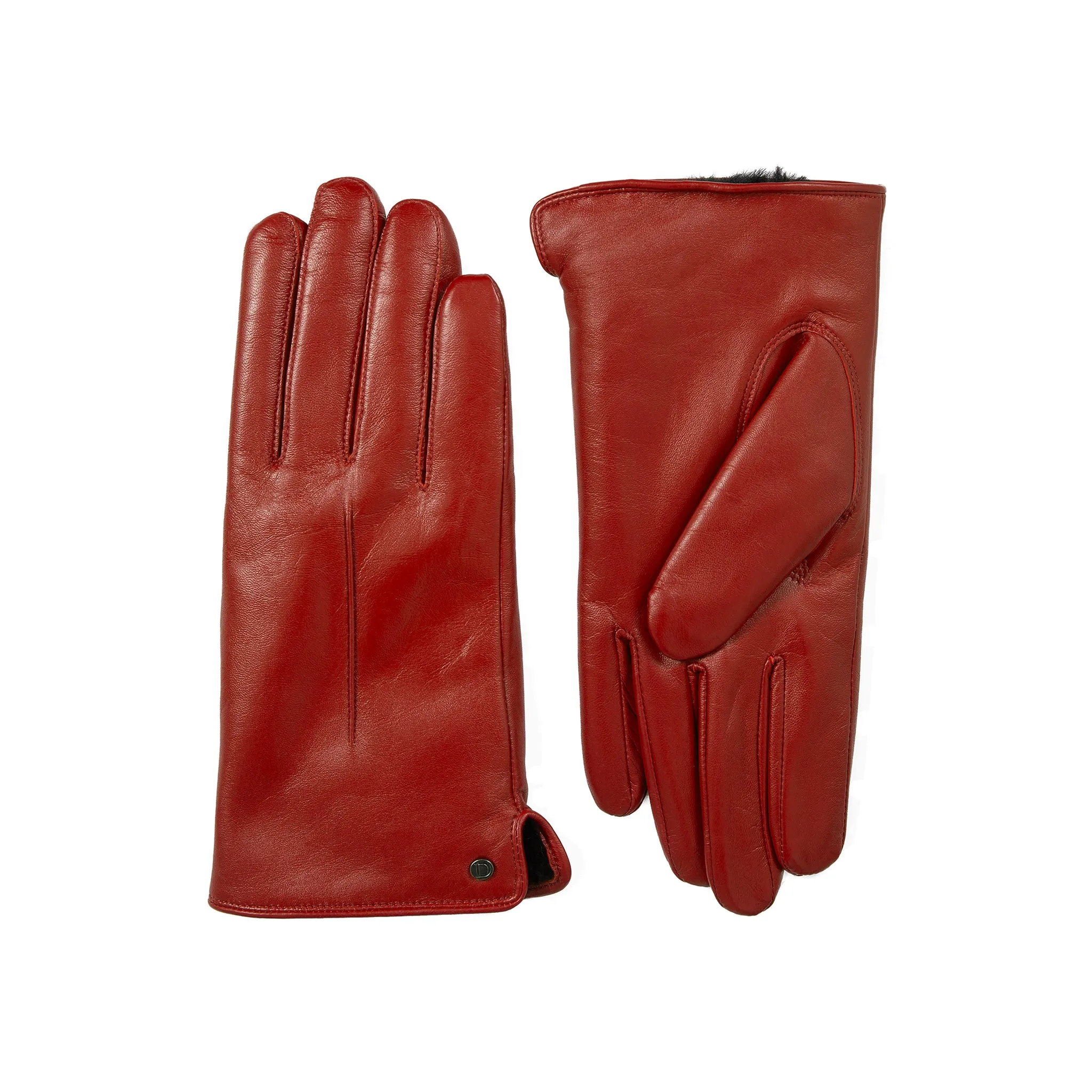 Women’s Touchscreen Single-Point Faux Fur-Lined Leather Gloves