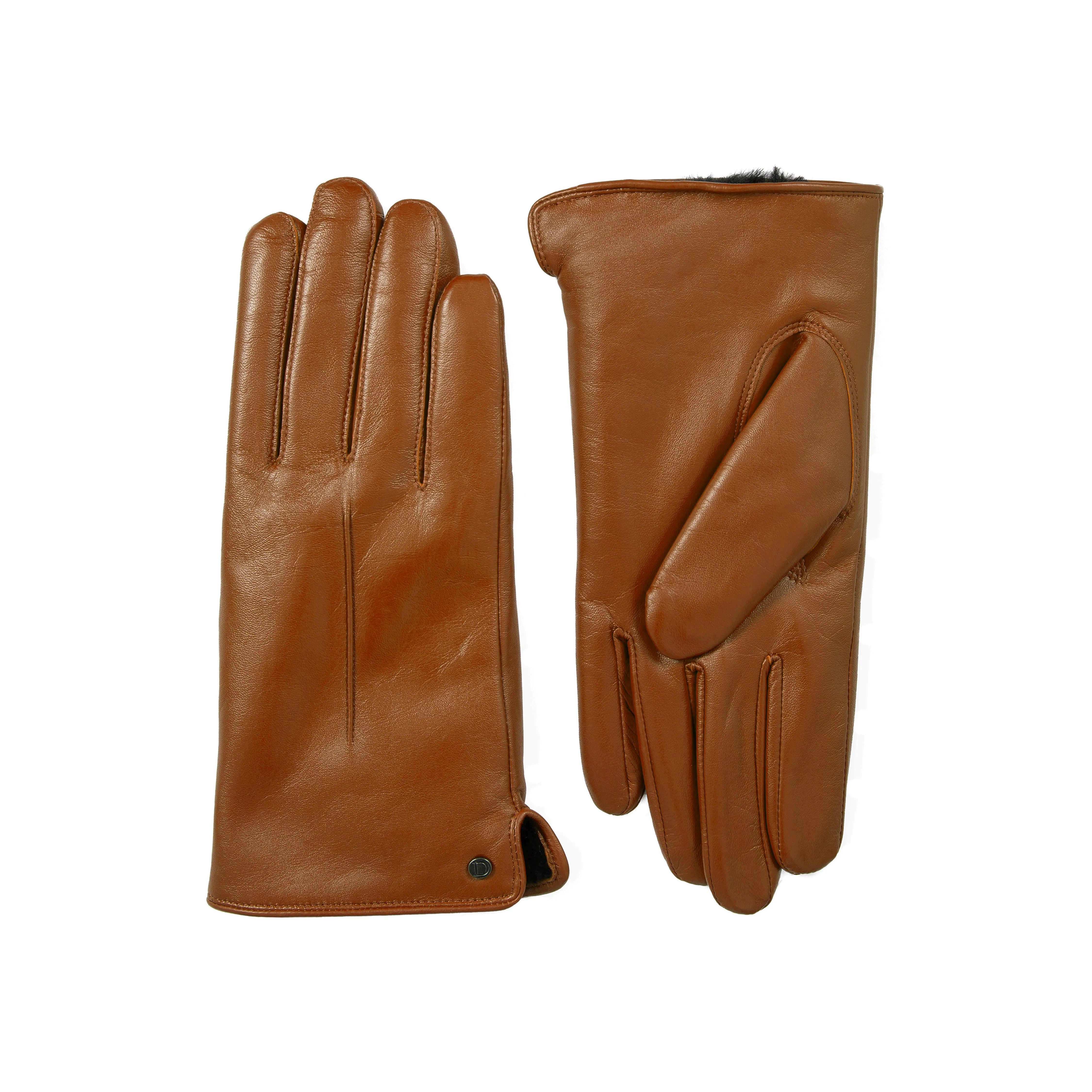 Women’s Touchscreen Single-Point Faux Fur-Lined Leather Gloves