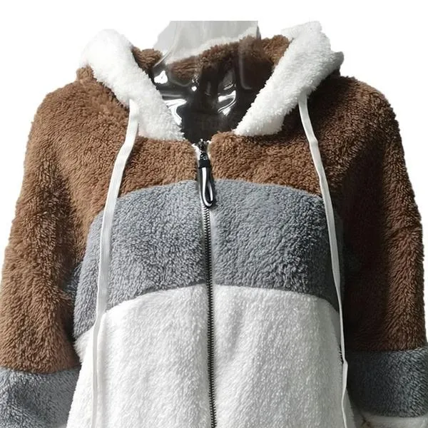 Women's Warm Plush Faux Fur Hooded Jacket Outerwear