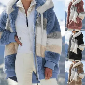 Women's Warm Plush Faux Fur Hooded Jacket Outerwear