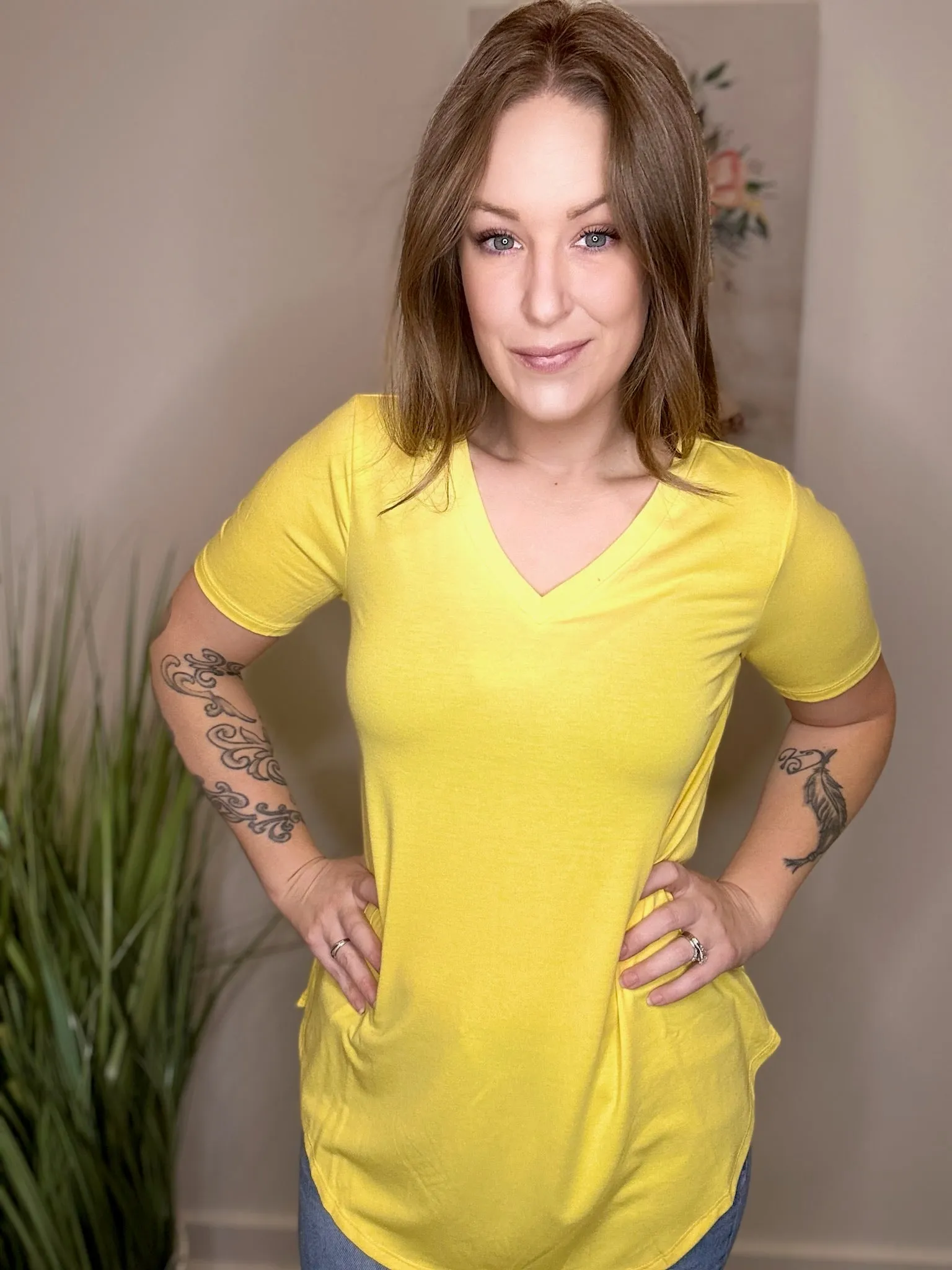 Yellow Short Sleeve Round Hem Top